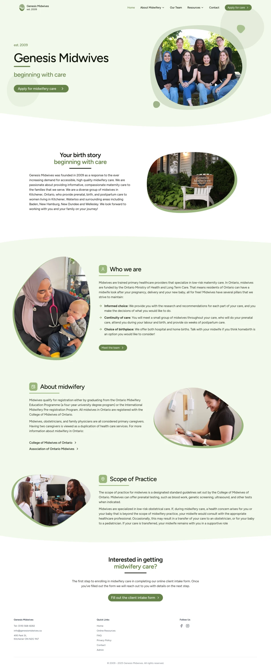 A screenshot of Genesis Midwives